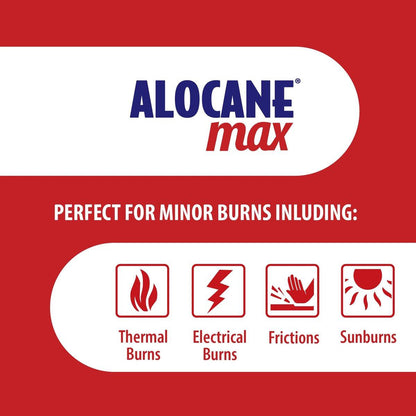 ALOCANE Max Maximum Strength Notfall-Brandgel mit Lidocain und Antiseptikum, 4% Lidocain, schnelle Schmerz- und Juckreizlinderung, Sonnenbrandlinderung, Schnitte, Schürfwunden, Erste-Hilfe-Brandversorgung, 118 ml