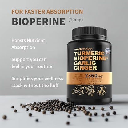4-in-1 Kurkuma Gelenkunterstützung mit Knoblauch und BioPerin – 2360 mg hochpotente Kräutermischung für Beweglichkeit, tägliche Flexibilität, Verdauungskomfort und aktives Altern (120 Kapseln)