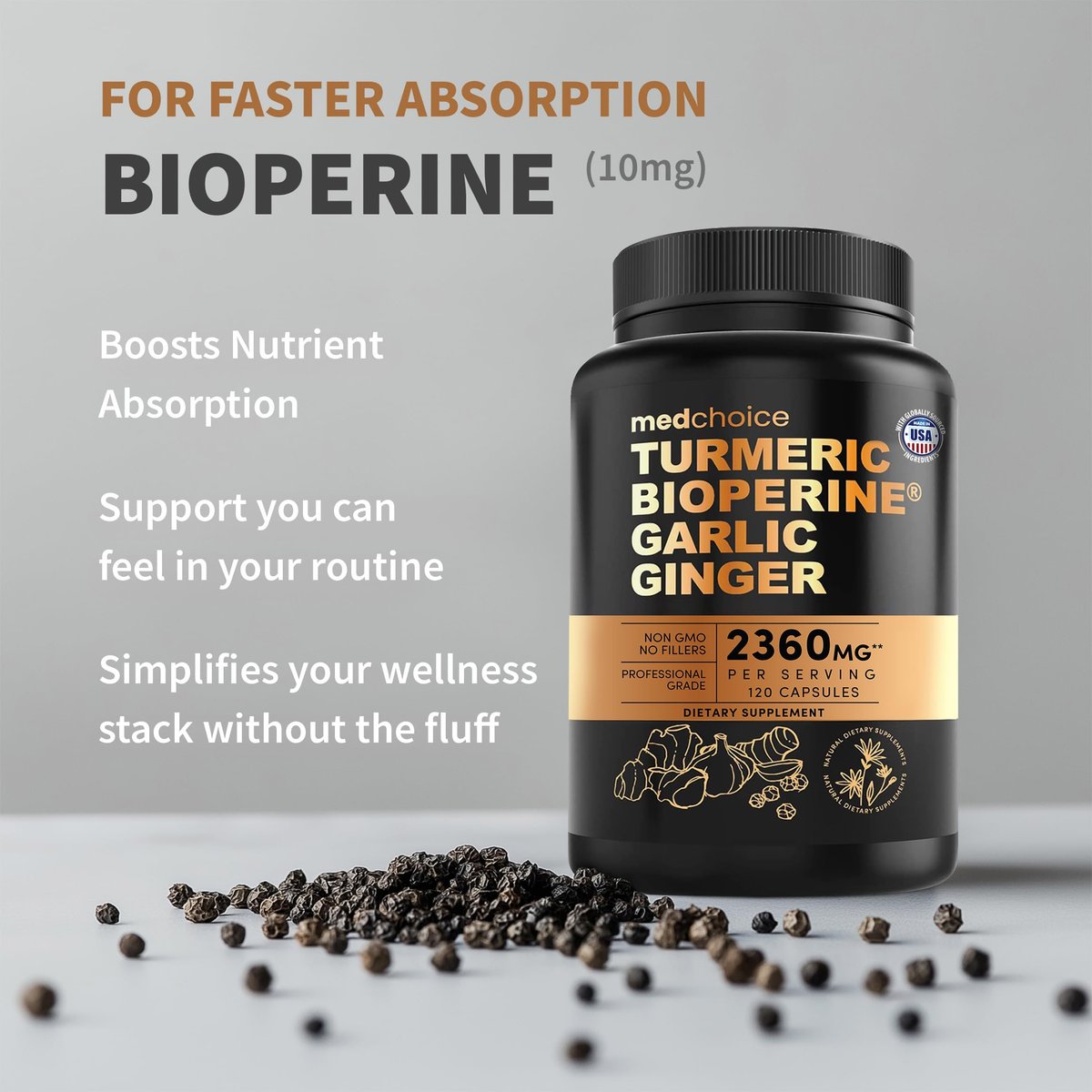 4-in-1 Kurkuma Gelenkunterstützung mit Knoblauch und BioPerin – 2360 mg hochpotente Kräutermischung für Beweglichkeit, tägliche Flexibilität, Verdauungskomfort und aktives Altern (120 Kapseln)