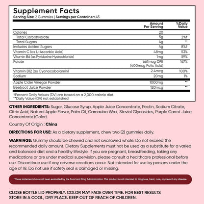 WeightWorld Apfelessig Gummies 1000mg mit der Mutter + Vitamin C, B12, B9, B6, Rote Bete | ACV Gummies für Verdauung, Stoffwechsel, Entgiftung & Reinigung | Vegane Apfelessig Gummies mit Mutter, 90 Stück