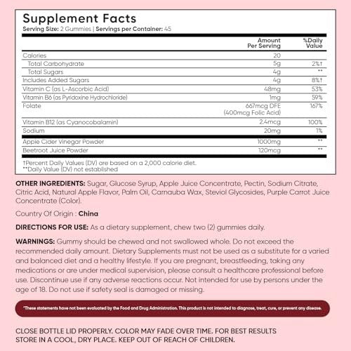WeightWorld Apfelessig Gummies 1000mg mit der Mutter + Vitamin C, B12, B9, B6, Rote Bete | ACV Gummies für Verdauung, Stoffwechsel, Entgiftung & Reinigung | Vegane Apfelessig Gummies mit Mutter, 90 Stück