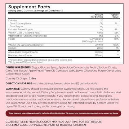 WeightWorld Apfelessig Gummies 1000mg mit der Mutter + Vitamin C, B12, B9, B6, Rote Bete | ACV Gummies für Verdauung, Stoffwechsel, Entgiftung & Reinigung | Vegane Apfelessig Gummies mit Mutter, 90 Stück