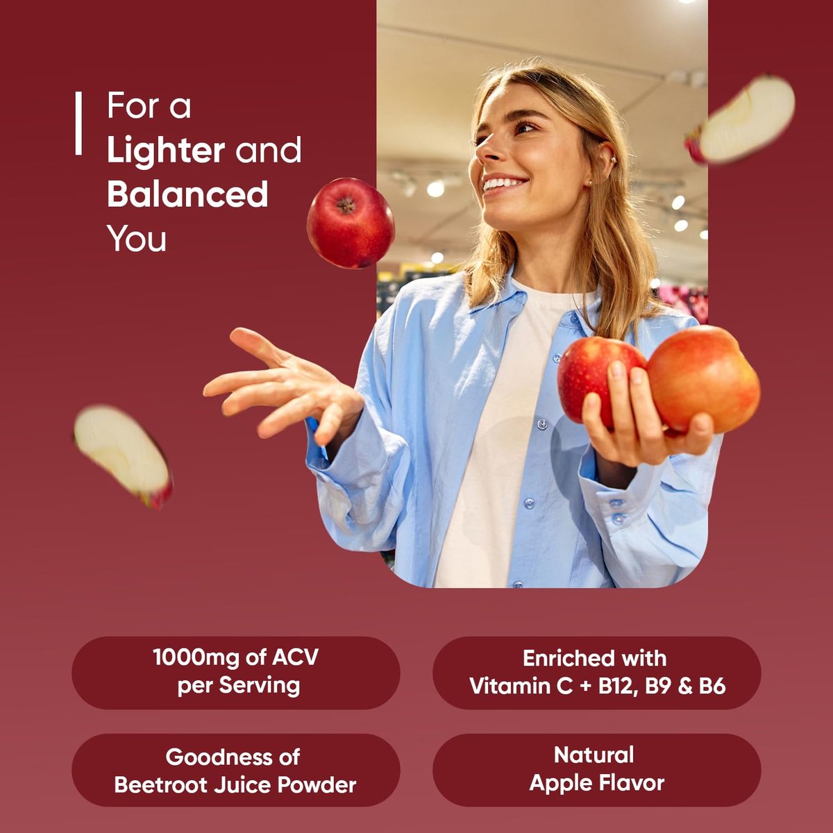 WeightWorld Apfelessig Gummies 1000mg mit der Mutter + Vitamin C, B12, B9, B6, Rote Bete | ACV Gummies für Verdauung, Stoffwechsel, Entgiftung & Reinigung | Vegane Apfelessig Gummies mit Mutter, 90 Stück