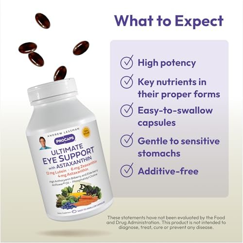 Andrew Lessman Ultimative Augenunterstützung mit Astaxanthin 30 Softgels - 12 mg Lutein, 6 mg Zeaxanthin, 4 mg Astaxanthin, Heidelbeere. Wichtige Nährstoffe zur Unterstützung der Augengesundheit, Förderung einer gesunden Sehkraft. Ohne Zusätze