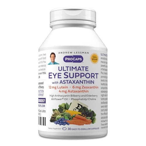 Andrew Lessman Ultimative Augenunterstützung mit Astaxanthin 30 Softgels - 12 mg Lutein, 6 mg Zeaxanthin, 4 mg Astaxanthin, Heidelbeere. Wichtige Nährstoffe zur Unterstützung der Augengesundheit, Förderung einer gesunden Sehkraft. Ohne Zusätze
