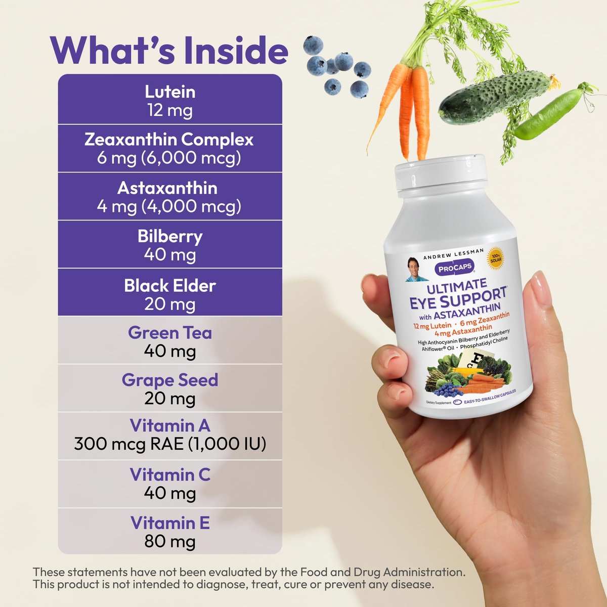 Andrew Lessman Ultimative Augenunterstützung mit Astaxanthin 30 Softgels - 12 mg Lutein, 6 mg Zeaxanthin, 4 mg Astaxanthin, Heidelbeere. Wichtige Nährstoffe zur Unterstützung der Augengesundheit, Förderung einer gesunden Sehkraft. Ohne Zusätze