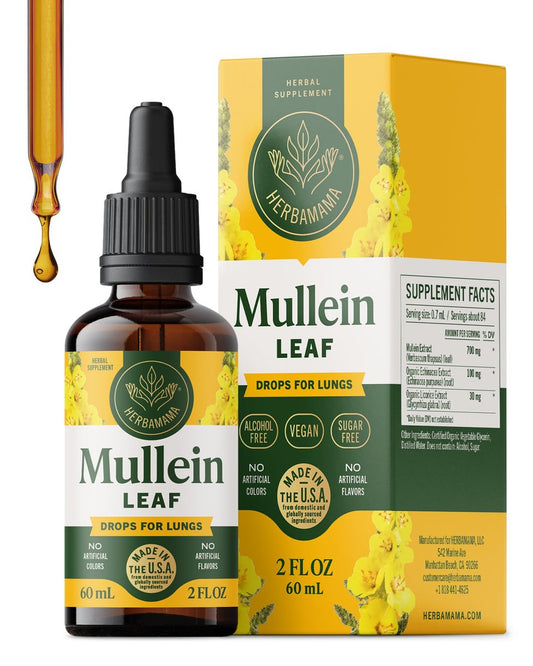 HERBAMAMA Mullein Tropfen für die Lunge – Vegane Lungenreinigung mit Mulleinblattextrakt, Echinacea-Tinktur & Süßholz – Nicht-GVO, Alkohol- & Zuckerfrei – 28-Tage-Versorgung