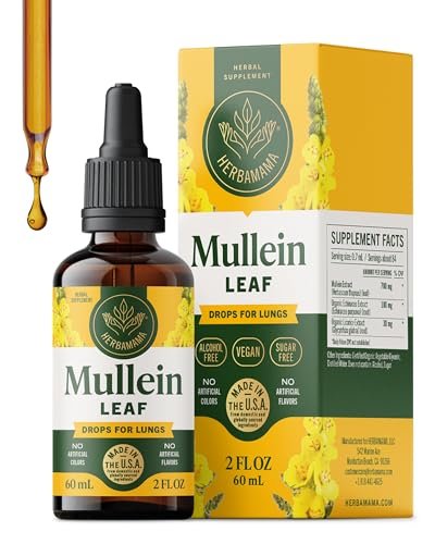 HERBAMAMA Mullein Tropfen für die Lunge – Vegane Lungenreinigung mit Mulleinblattextrakt, Echinacea-Tinktur & Süßholz – Nicht-GVO, Alkohol- & Zuckerfrei – 28-Tage-Versorgung