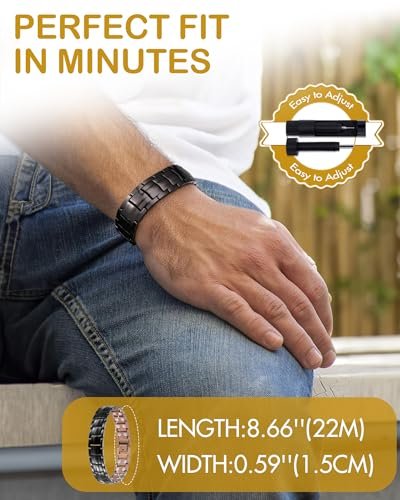 Feraco Herren Kupfer Magnetarmband Elegant 99,99% Massives Kupferarmband mit doppelreihigen starken Magneten – Magnetfeldtherapie Schmuck (Schwarz)