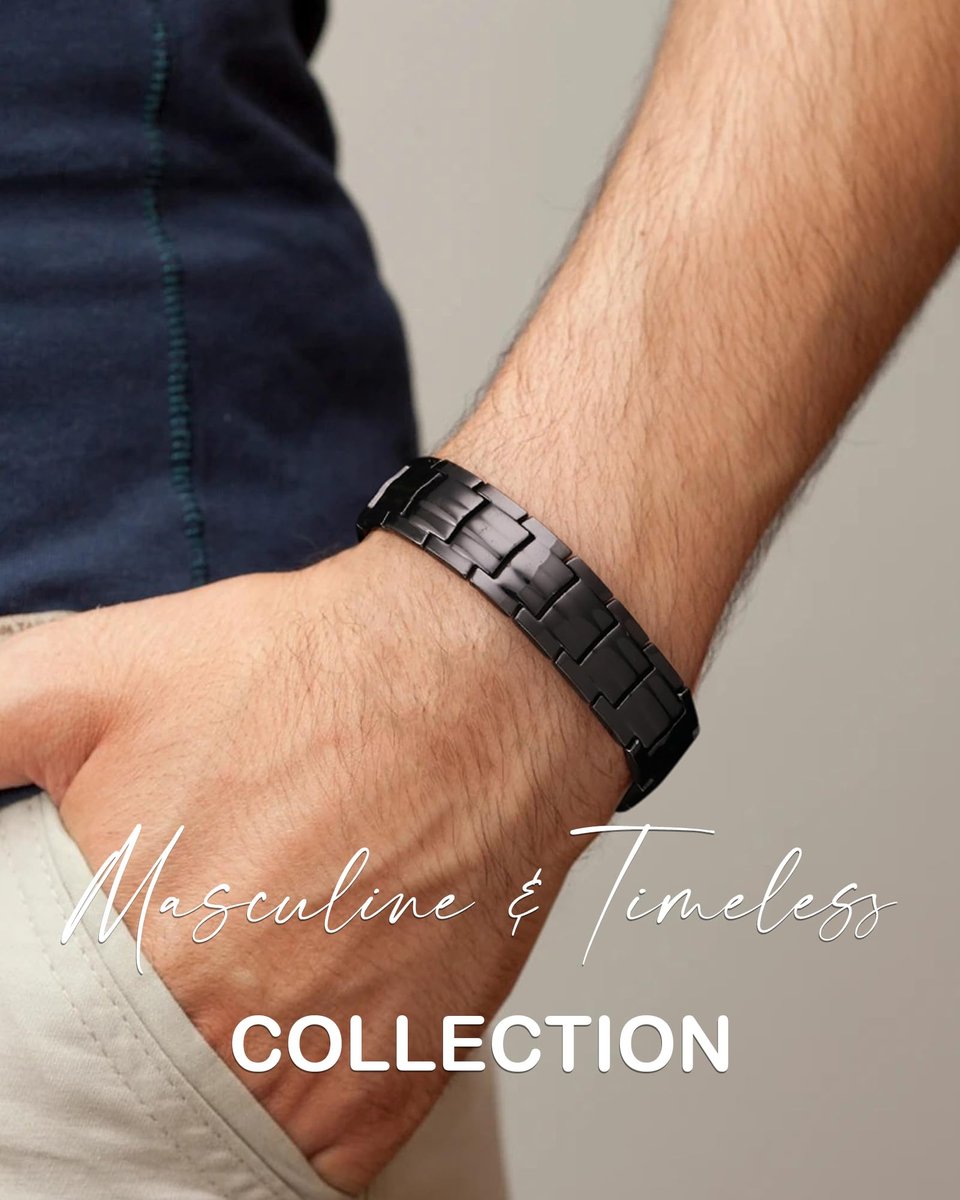Feraco Herren Kupfer Magnetarmband Elegant 99,99% Massives Kupferarmband mit doppelreihigen starken Magneten – Magnetfeldtherapie Schmuck (Schwarz)