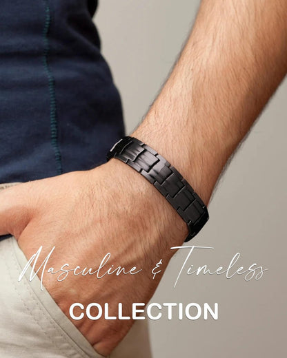 Feraco Herren Kupfer Magnetarmband Elegant 99,99% Massives Kupferarmband mit doppelreihigen starken Magneten – Magnetfeldtherapie Schmuck (Schwarz)
