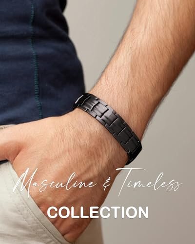 Feraco Herren Kupfer Magnetarmband Elegant 99,99% Massives Kupferarmband mit doppelreihigen starken Magneten – Magnetfeldtherapie Schmuck (Schwarz)