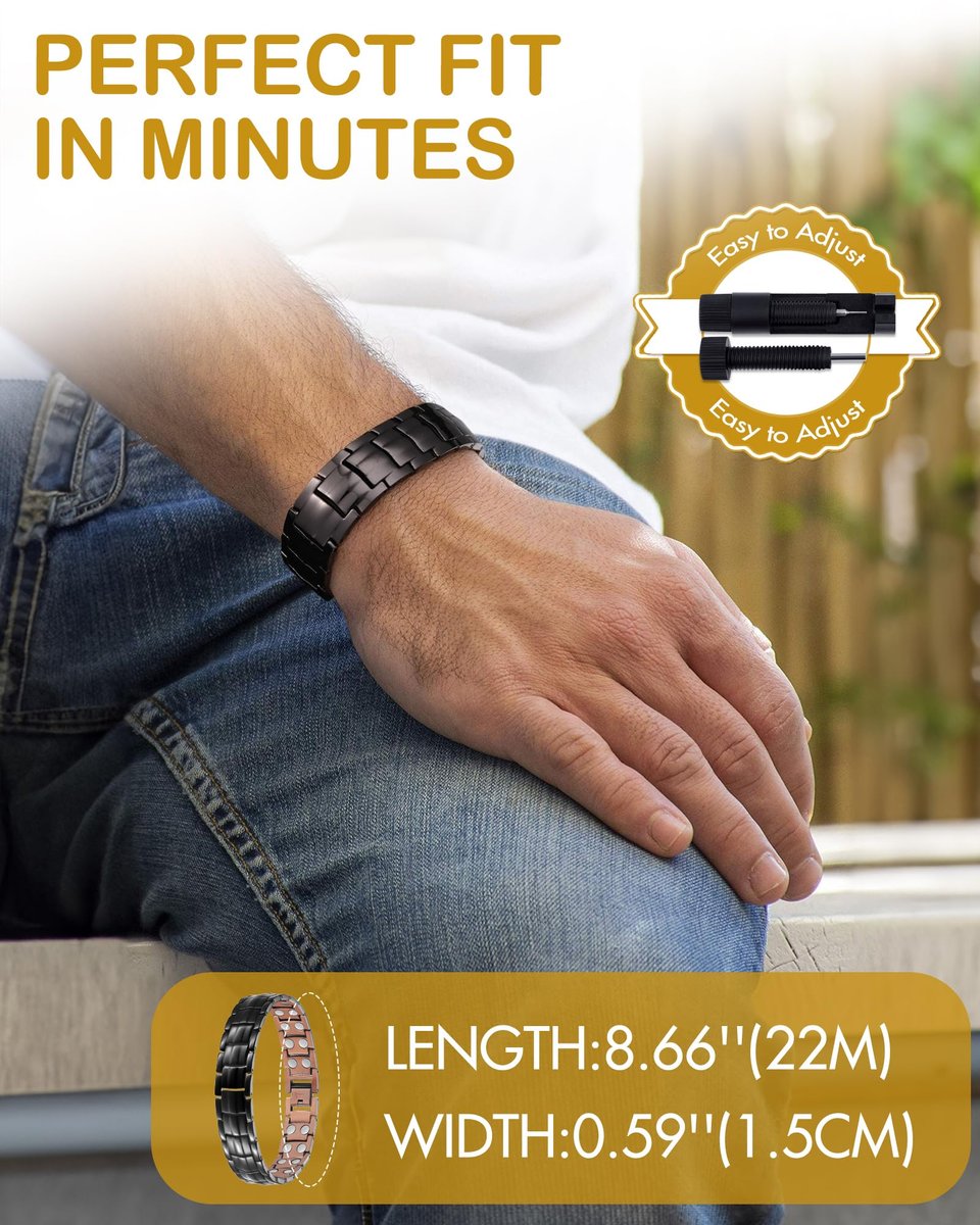 Feraco Herren Kupfer Magnetarmband Elegant 99,99% Massives Kupferarmband mit doppelreihigen starken Magneten – Magnetfeldtherapie Schmuck (Schwarz)