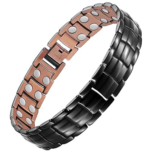 Feraco Herren Kupfer Magnetarmband Elegant 99,99% Massives Kupferarmband mit doppelreihigen starken Magneten – Magnetfeldtherapie Schmuck (Schwarz)