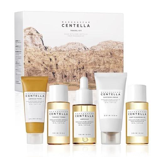 SKIN1004 Madagascar Centella Reiseset – Toner, Ampulle, Beruhigende Creme, Reinigungsöl, Ampulle-Schaum – Basic Hautpflege Probierset im kompakten Format – Geschenkset für Mütter, Frauen & zum Muttertag