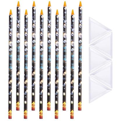 Blulu 10er Set Wachsstift für Strass-Nagelbohrer, Diamantkunst-Punktierstift, selbstklebender Harz-Picker-Stift mit 5 dreieckigen Perlen-Sortierplatten für Nagel-DIY-Dekoration
