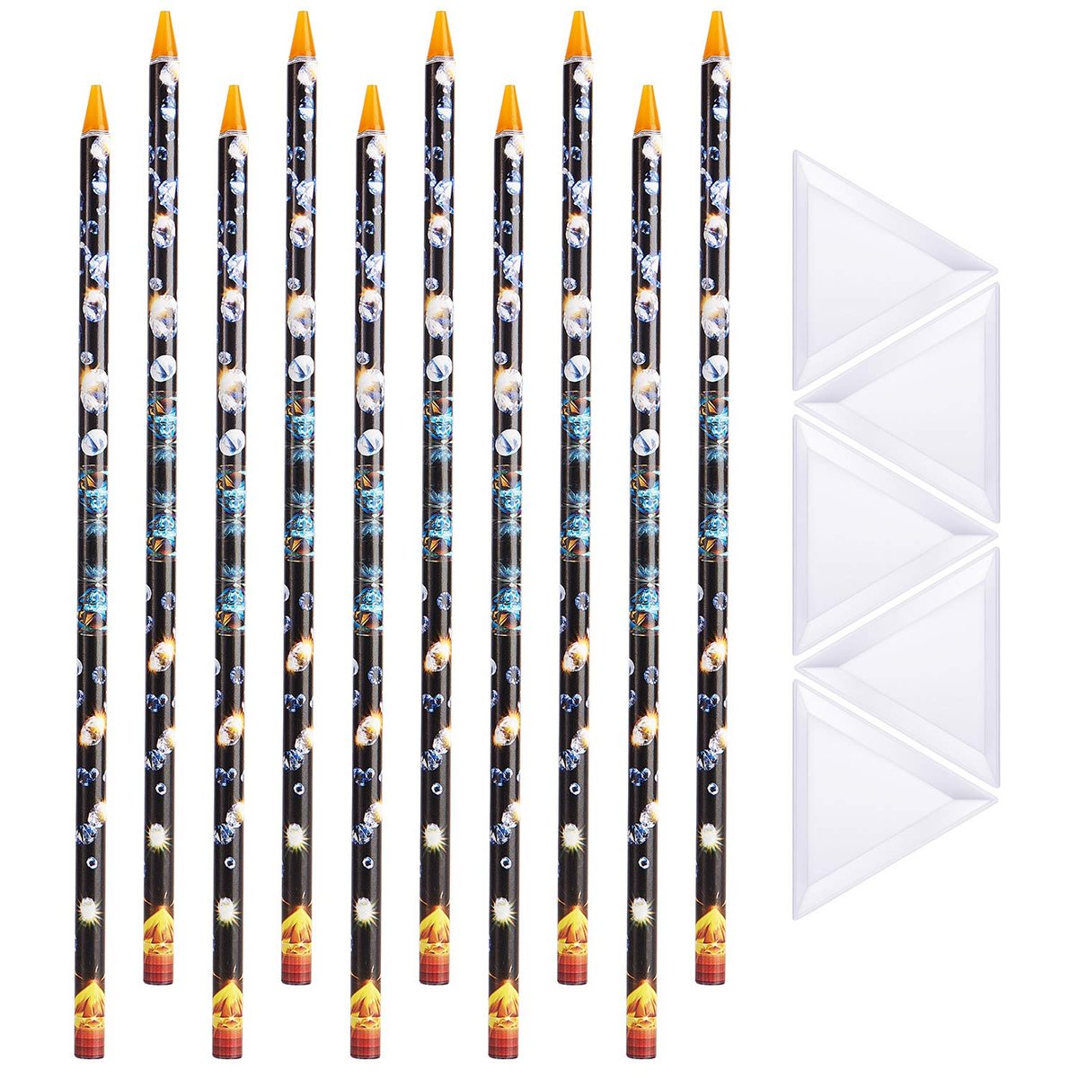 Blulu 10er Set Wachsstift für Strass-Nagelbohrer, Diamantkunst-Punktierstift, selbstklebender Harz-Picker-Stift mit 5 dreieckigen Perlen-Sortierplatten für Nagel-DIY-Dekoration