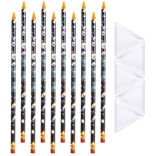 Blulu 10er Set Wachsstift für Strass-Nagelbohrer, Diamantkunst-Punktierstift, selbstklebender Harz-Picker-Stift mit 5 dreieckigen Perlen-Sortierplatten für Nagel-DIY-Dekoration