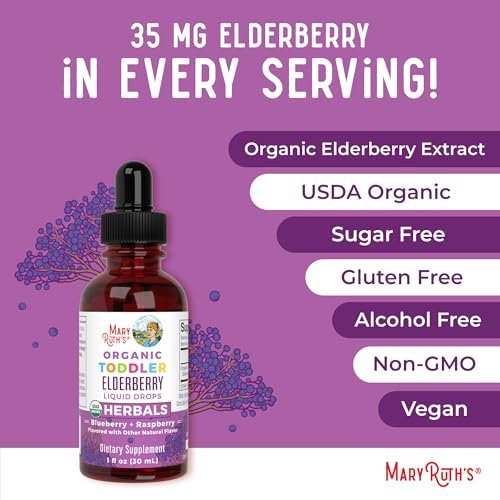 MARYRUTH'S Holunderbeeren-Sirup für Kleinkinder – USDA Bio-Holunder, zuckerfreies Immunsystem-Unterstützung für Kinder von 1-3 Jahren, Clean Label Project Verified®, vegan, non-GMO, glutenfrei, 30 ml