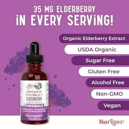 MARYRUTH'S Holunderbeeren-Sirup für Kleinkinder – USDA Bio-Holunder, zuckerfreies Immunsystem-Unterstützung für Kinder von 1-3 Jahren, Clean Label Project Verified®, vegan, non-GMO, glutenfrei, 30 ml