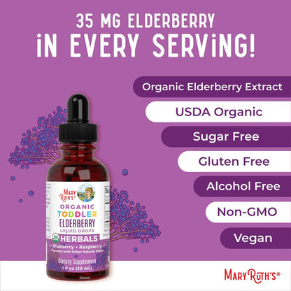 MARYRUTH'S Holunderbeeren-Sirup für Kleinkinder – USDA Bio-Holunder, zuckerfreies Immunsystem-Unterstützung für Kinder von 1-3 Jahren, Clean Label Project Verified®, vegan, non-GMO, glutenfrei, 30 ml