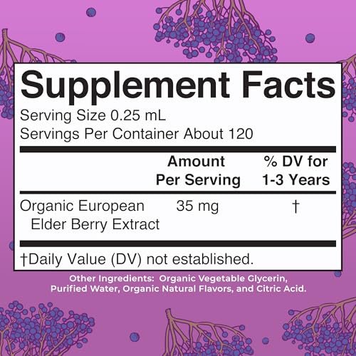 MARYRUTH'S Holunderbeeren-Sirup für Kleinkinder – USDA Bio-Holunder, zuckerfreies Immunsystem-Unterstützung für Kinder von 1-3 Jahren, Clean Label Project Verified®, vegan, non-GMO, glutenfrei, 30 ml