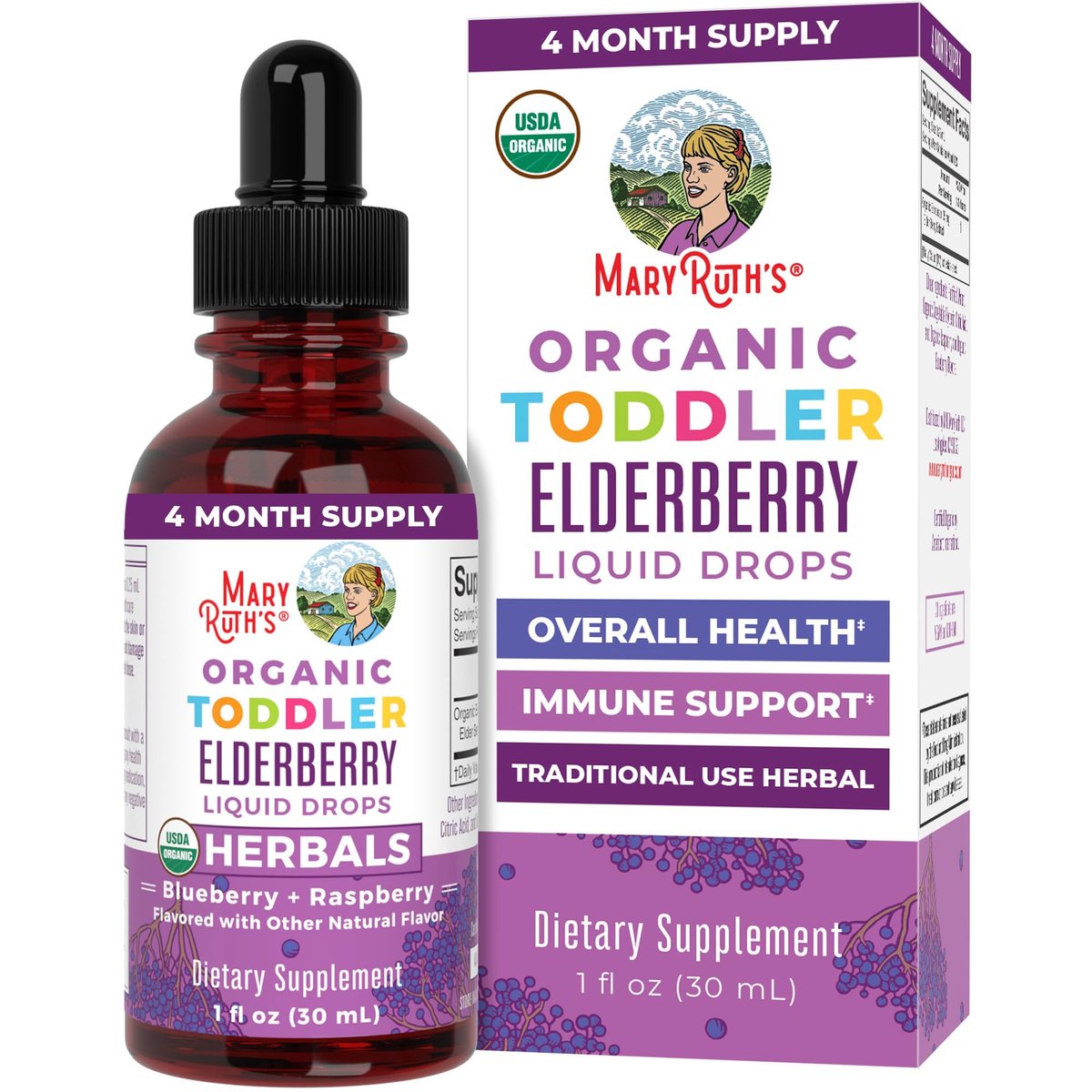 MARYRUTH'S Holunderbeeren-Sirup für Kleinkinder – USDA Bio-Holunder, zuckerfreies Immunsystem-Unterstützung für Kinder von 1-3 Jahren, Clean Label Project Verified®, vegan, non-GMO, glutenfrei, 30 ml