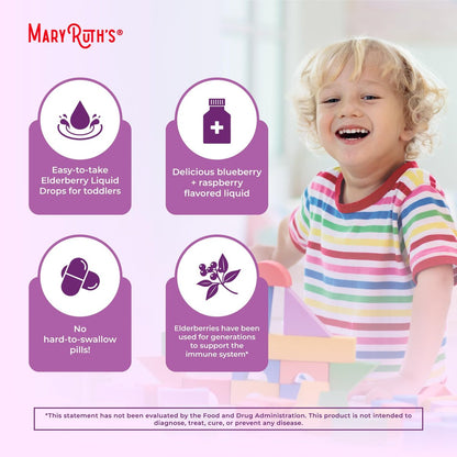 MARYRUTH'S Holunderbeeren-Sirup für Kleinkinder – USDA Bio-Holunder, zuckerfreies Immunsystem-Unterstützung für Kinder von 1-3 Jahren, Clean Label Project Verified®, vegan, non-GMO, glutenfrei, 30 ml