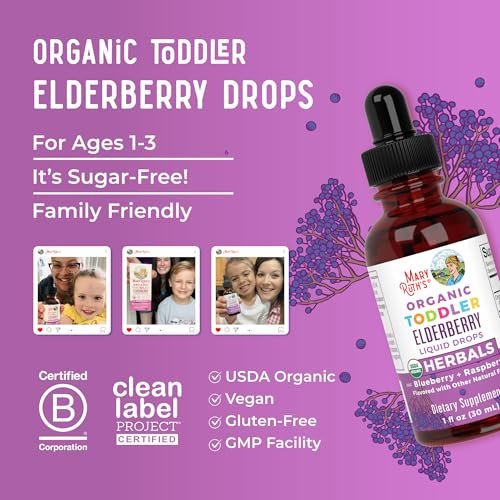 MARYRUTH'S Holunderbeeren-Sirup für Kleinkinder – USDA Bio-Holunder, zuckerfreies Immunsystem-Unterstützung für Kinder von 1-3 Jahren, Clean Label Project Verified®, vegan, non-GMO, glutenfrei, 30 ml