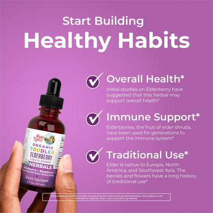 MARYRUTH'S Holunderbeeren-Sirup für Kleinkinder – USDA Bio-Holunder, zuckerfreies Immunsystem-Unterstützung für Kinder von 1-3 Jahren, Clean Label Project Verified®, vegan, non-GMO, glutenfrei, 30 ml