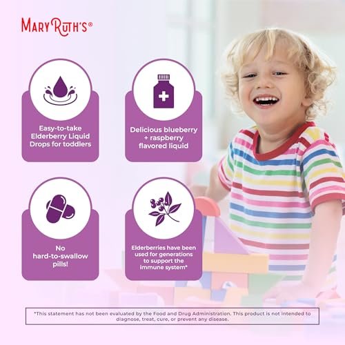 MARYRUTH'S Holunderbeeren-Sirup für Kleinkinder – USDA Bio-Holunder, zuckerfreies Immunsystem-Unterstützung für Kinder von 1-3 Jahren, Clean Label Project Verified®, vegan, non-GMO, glutenfrei, 30 ml