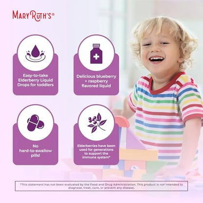 MARYRUTH'S Holunderbeeren-Sirup für Kleinkinder – USDA Bio-Holunder, zuckerfreies Immunsystem-Unterstützung für Kinder von 1-3 Jahren, Clean Label Project Verified®, vegan, non-GMO, glutenfrei, 30 ml