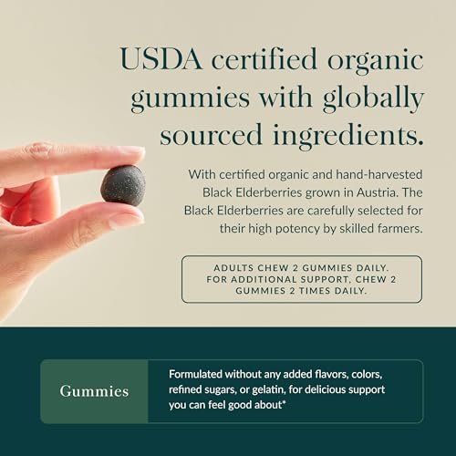 Gaia Herbs Schwarzer Holunder (Sambucus nigra) Extra Stärke Gummis - Leckere Immununterstützung - Bio-Schwarzer Holunder für das Immunsystem - 40 Gummis (20 Portionen)