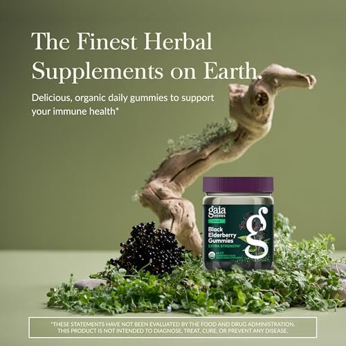 Gaia Herbs Schwarzer Holunder (Sambucus nigra) Extra Stärke Gummis - Leckere Immununterstützung - Bio-Schwarzer Holunder für das Immunsystem - 40 Gummis (20 Portionen)