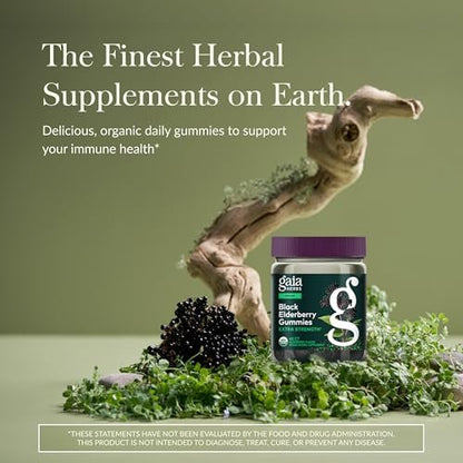 Gaia Herbs Schwarzer Holunder (Sambucus nigra) Extra Stärke Gummis - Leckere Immununterstützung - Bio-Schwarzer Holunder für das Immunsystem - 40 Gummis (20 Portionen)