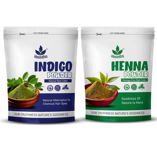 Havintha Natürliches Indigo-Pulver und Henna-Pulver Kombi für schwarze Haarfarbe (200g+200g)