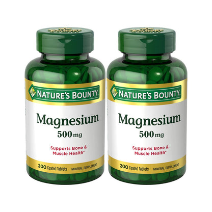 Nature's Bounty Magnesium 500mg Tabletten – 200 Stück (2er-Pack) für Knochen- und Muskelgesundheit