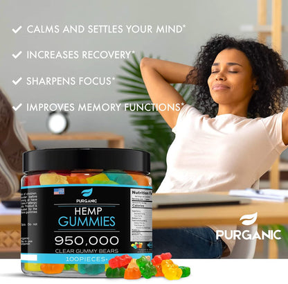 Purganic Hanf-Gummis – Unterstützt Schlaf, Ruhe und Entspannung - Hochdosiert und natürlich mit fruchtigen Aromen - Hergestellt in den USA – 100 Stück