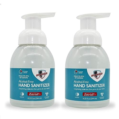 My-Shield Hand Sanitizer Schaum 8,25 oz (2er-Pack) – Alkoholfrei, Lang anhaltender Schutz, Beseitigt 99,9% der Keime, Pflegt mit Aloe Vera, Formuliert mit Zetrisil, FDA-registriert