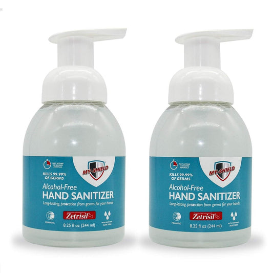 My-Shield Hand Sanitizer Schaum 8,25 oz (2er-Pack) – Alkoholfrei, Lang anhaltender Schutz, Beseitigt 99,9% der Keime, Pflegt mit Aloe Vera, Formuliert mit Zetrisil, FDA-registriert