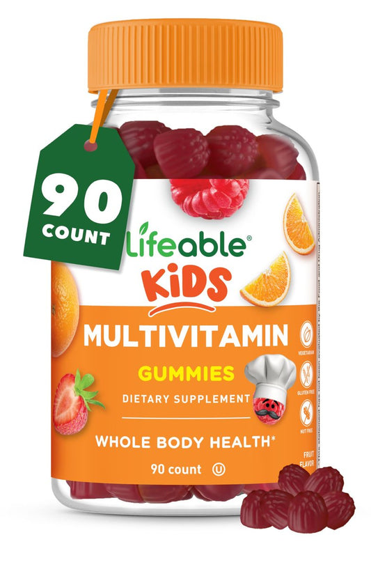 Lifeable Kids Multivitamin Gummies – Leckere Multivitamine für Kinder mit Vitamin A, C, D, E, B6, B12, Zink, Biotin, Folsäure, Jod, Niacin – Für die allgemeine Gesundheit – 90 Gummibärchen