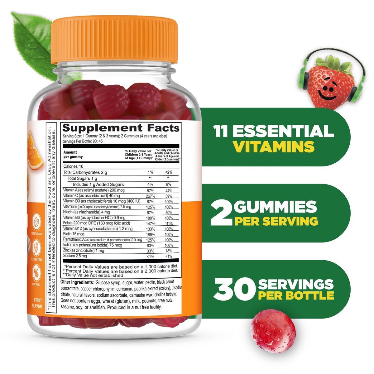 Lifeable Kids Multivitamin Gummies – Leckere Multivitamine für Kinder mit Vitamin A, C, D, E, B6, B12, Zink, Biotin, Folsäure, Jod, Niacin – Für die allgemeine Gesundheit – 90 Gummibärchen