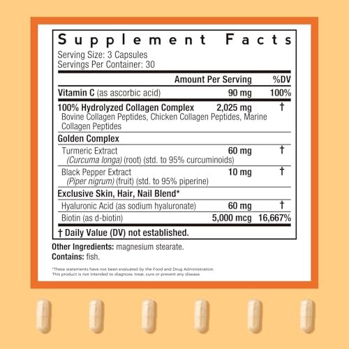 Doctor's Recipes Multi Collagen Peptide mit Gold-Turmeric, Vitamin C, Biotin, Hyaluronsäure & Schwarzem Pfeffer - Kollagen für Haut, Haare, Nägel - 90 Kapseln