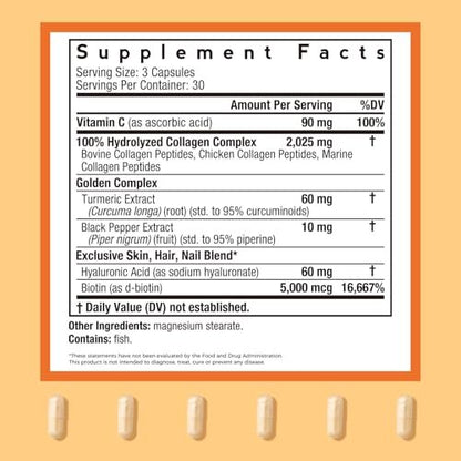 Doctor's Recipes Multi Collagen Peptide mit Gold-Turmeric, Vitamin C, Biotin, Hyaluronsäure & Schwarzem Pfeffer - Kollagen für Haut, Haare, Nägel - 90 Kapseln