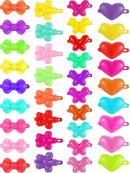 WILLBOND 100er-Pack Mädchen Haarspangen, Selbstscharnier-Clips aus Kunststoff für Kleinkinder, Kinder, 80er-90er-Clips, bunte, niedliche Cartoon-Haarspangen (Schmetterling, Pflaumenblüte, Schleife, Herzform)