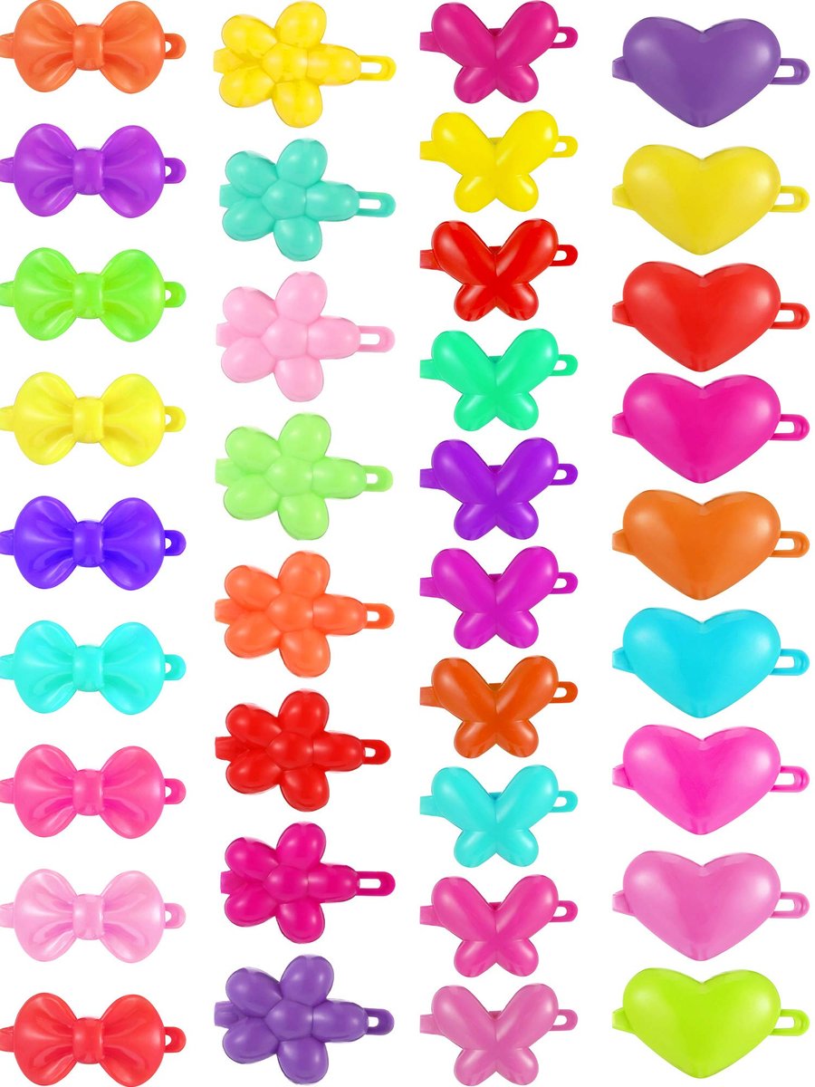 WILLBOND 100er-Pack Mädchen Haarspangen, Selbstscharnier-Clips aus Kunststoff für Kleinkinder, Kinder, 80er-90er-Clips, bunte, niedliche Cartoon-Haarspangen (Schmetterling, Pflaumenblüte, Schleife, Herzform)