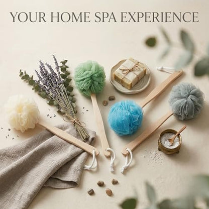 4er-Pack Großer Bade-Luffa-Schwamm mit langem Griff, Dusch-Loofah, Körper-Rückenbürste, Spa-Bürste für Damen und Herren (4 Farben)