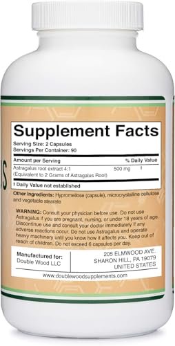 Double Wood Supplements Astragalus 500mg 180 Kapseln – Reich an Flavonoiden und Polysacchariden – Nicht-GVO, glutenfrei, drittgetestet