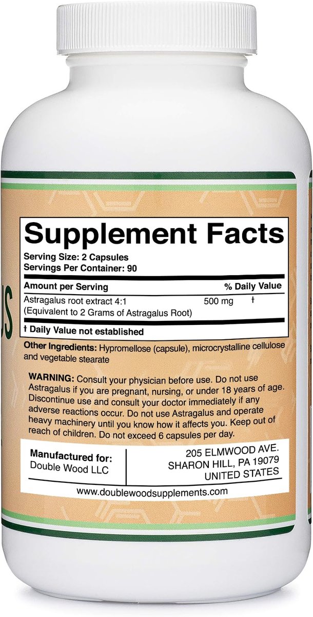 Double Wood Supplements Astragalus 500mg 180 Kapseln – Reich an Flavonoiden und Polysacchariden – Nicht-GVO, glutenfrei, drittgetestet