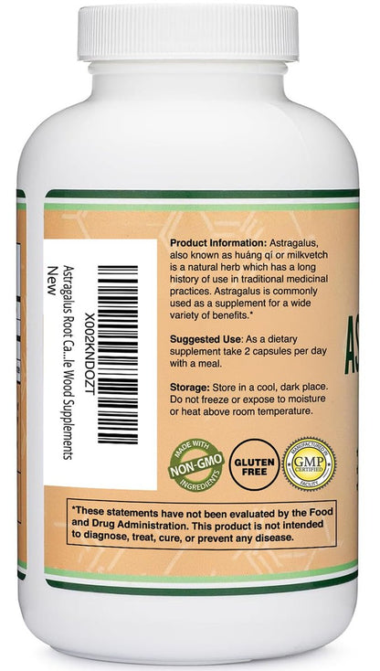 Double Wood Supplements Astragalus 500mg 180 Kapseln – Reich an Flavonoiden und Polysacchariden – Nicht-GVO, glutenfrei, drittgetestet
